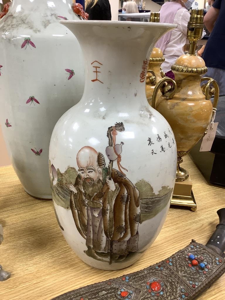 Two 20th century Chinese enamelled porcelain vases, largest 57.5cm